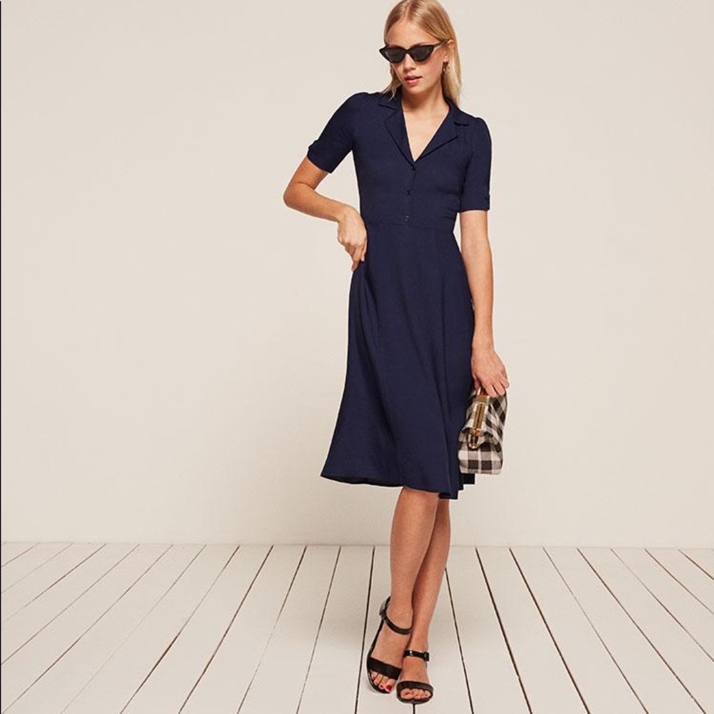 Reformation Abigail Dress in Navy